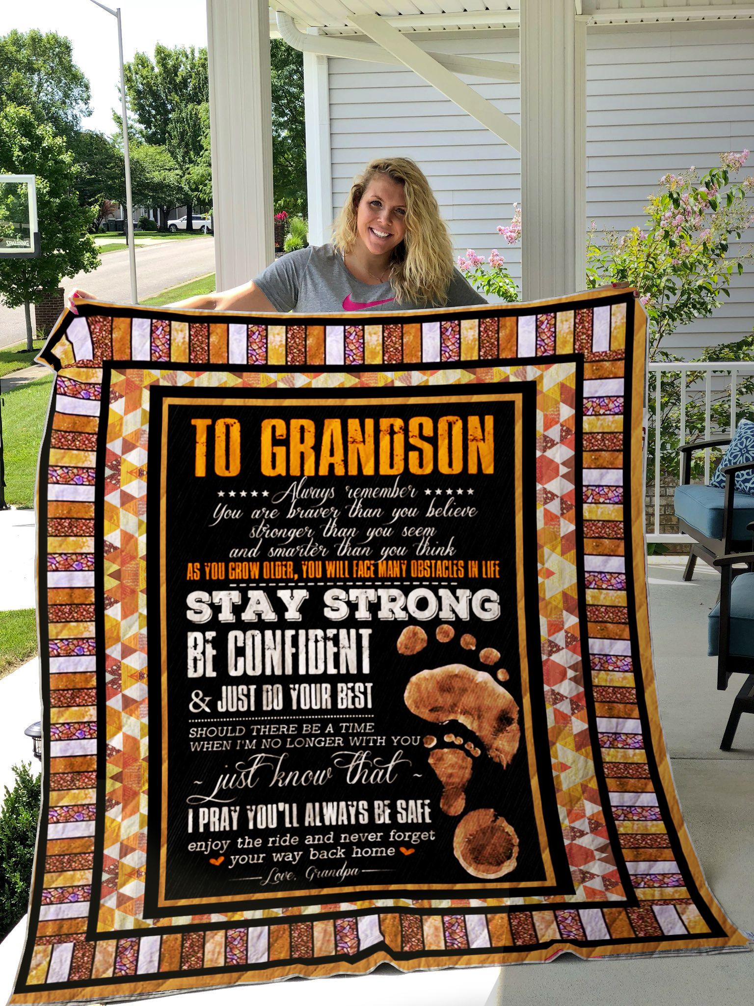 Personalized To My Grandson Quilt Blanket From Grandpa I Pray You'll Always Be Safe Great Customized Blanket Gifts For Birthday Christmas Thanksgiving