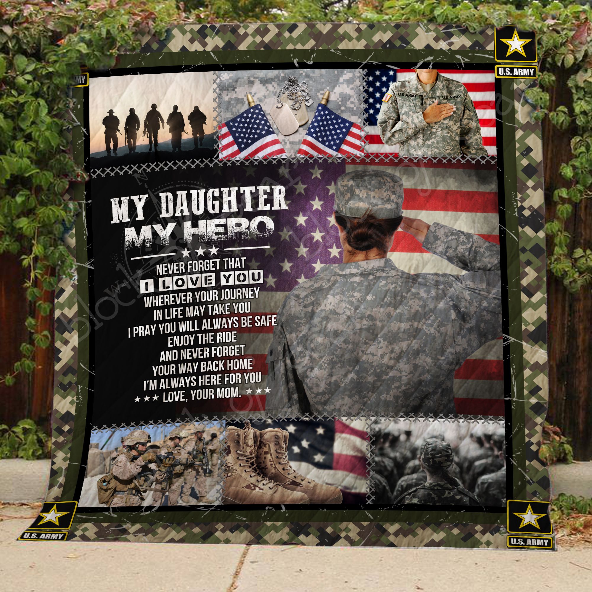 Personalized Us Army To My Daughter From Mom My Hero Never Forget That I Love You Quilt Blanket Great Customized Perfect Us Army