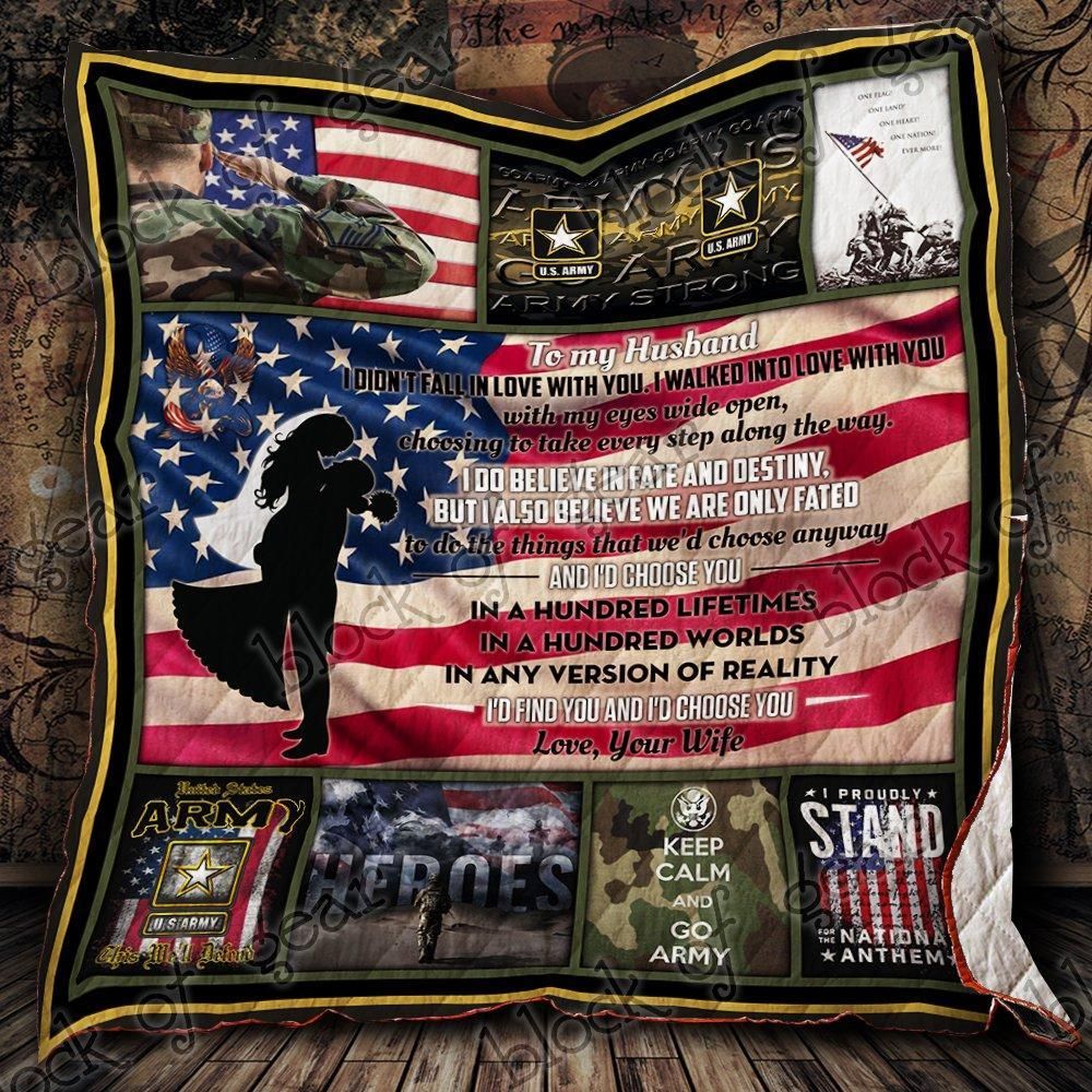 Personalized Us Army To My Husband From I Didn’t Fall In Love With You Quilt Blanket Great Customized Perfect Us Army Lover