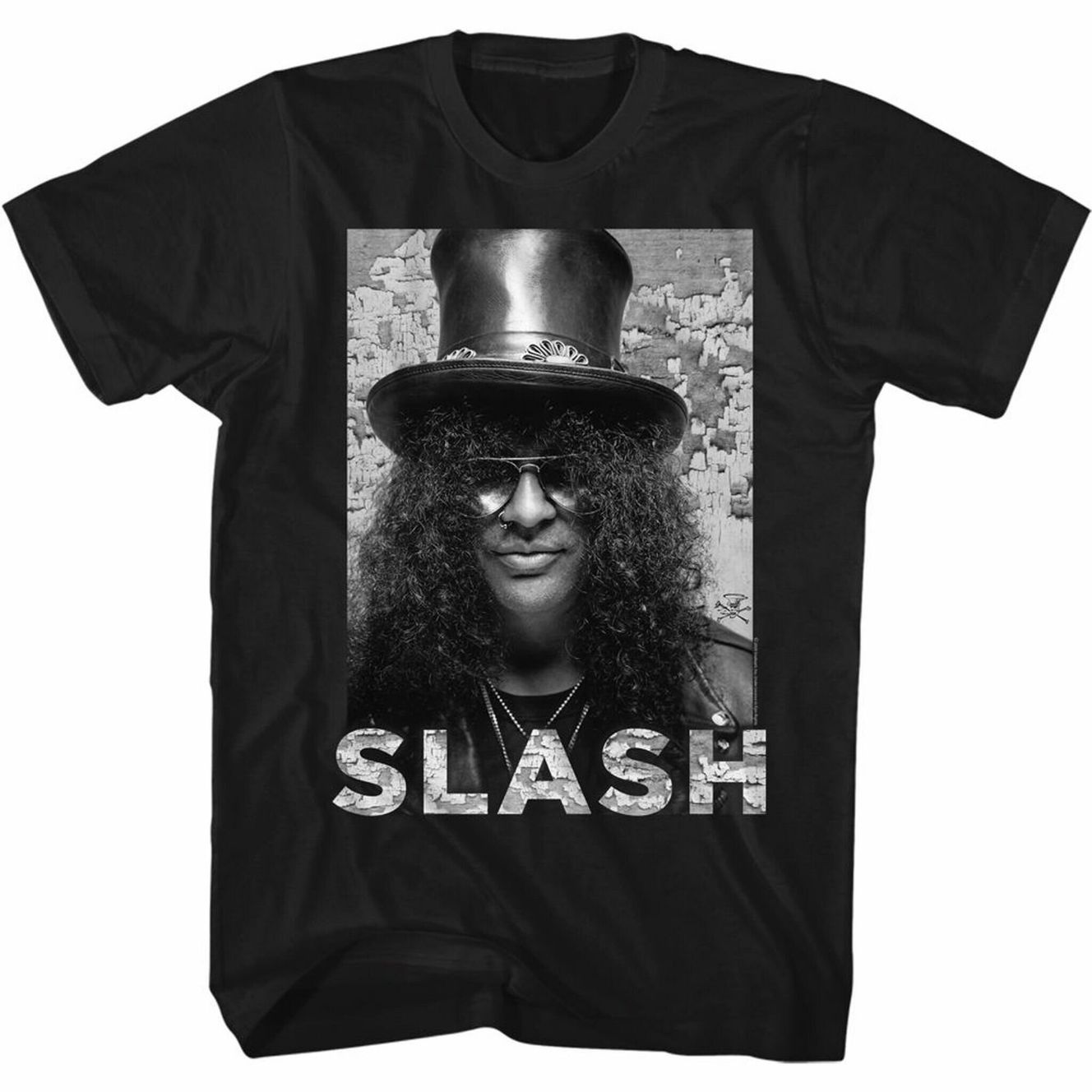 Slash Guns N Roses Portrait Name Black Adult T Shirt