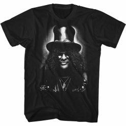 Slash Guns N Roses Slash B  W Black Adult T Shirt