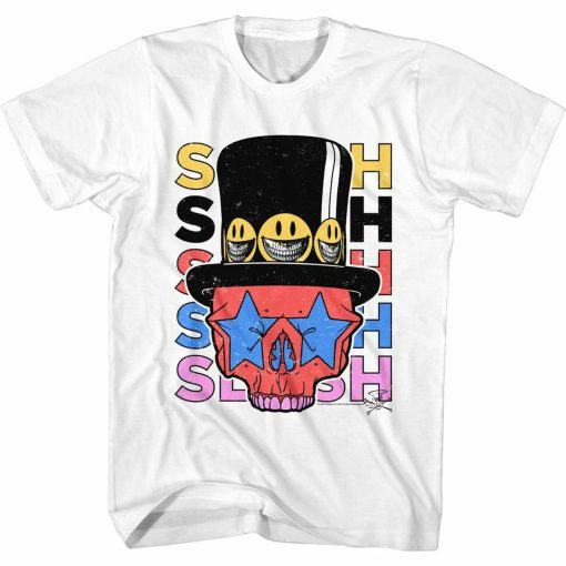 Slash Guns N Roses Slash Skull and Hat White Adult T Shirt