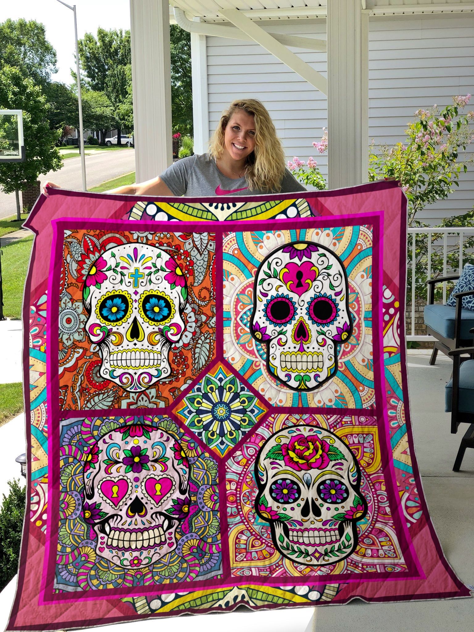 Sugar Skull Quilt Blanket Great Customized Gifts For Birthday Christmas Thanksgiving Perfect Gifts For Skull Lover