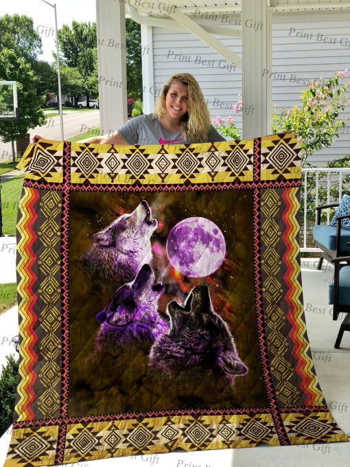 Three Wolves Under The Moon Quilt Blanket Great Customized Blanket Gifts For Birthday Christmas Thanksgiving