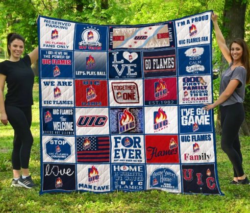 Uic Flames Uicf Quilt Blanket