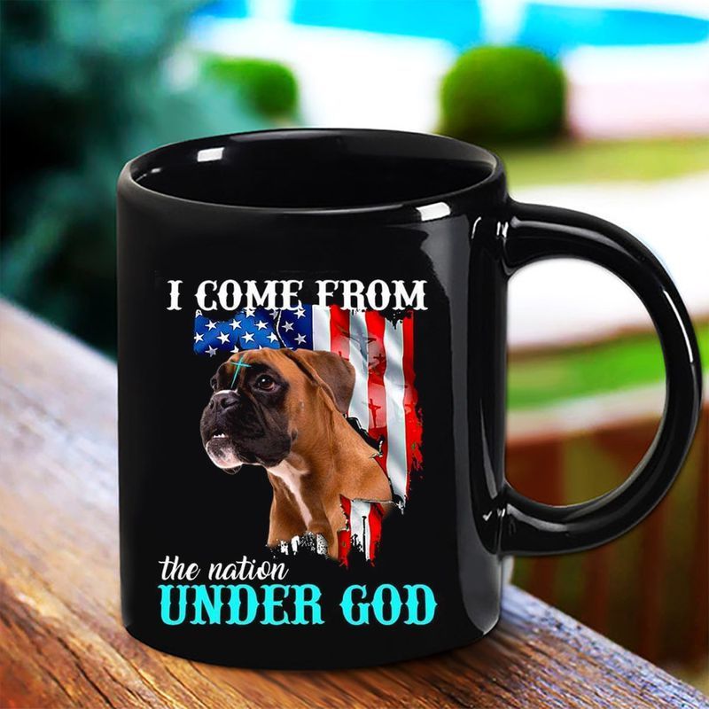 4th Of July Boxer Dog American Flag I Come From The Nation Under God Premium Sublime Ceramic Coffee Mug Black