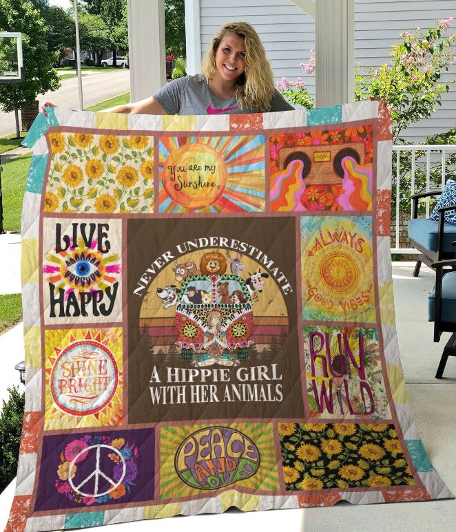 A Hippie Girl With Her Animals Quilt Blanket