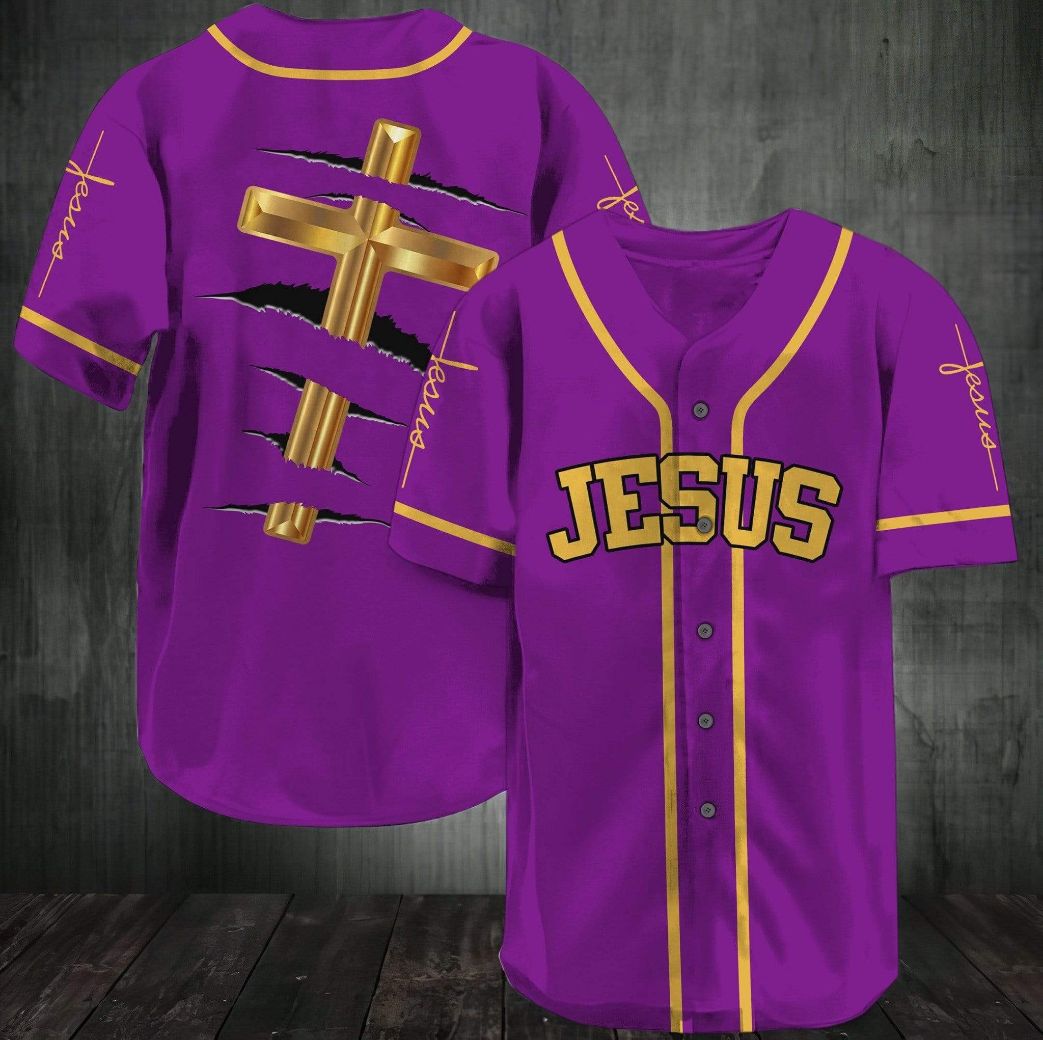 Amazing Jesus Cross Purple Personalized 3d Baseball Jersey