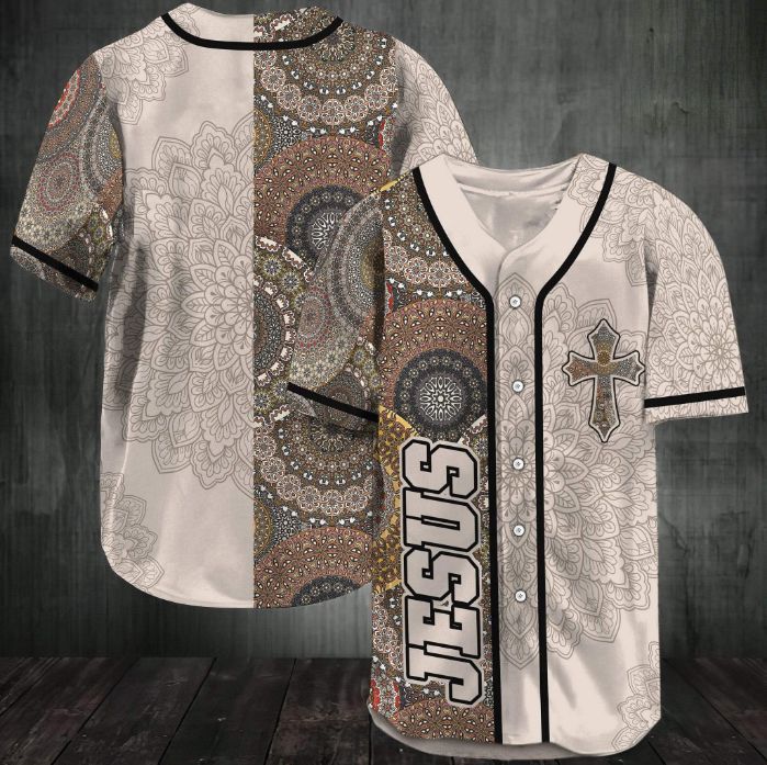 Amazing Jesus Mandala Brown Personalized 3d Baseball Jersey