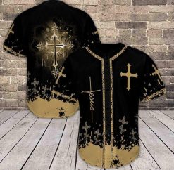 Amazing Jesus Saves The Life Black Gold Cross Personalized 3d Baseball Jersey