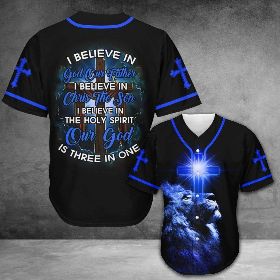 Amazing Lion King I Believe In God Personalized 3d Baseball Jersey