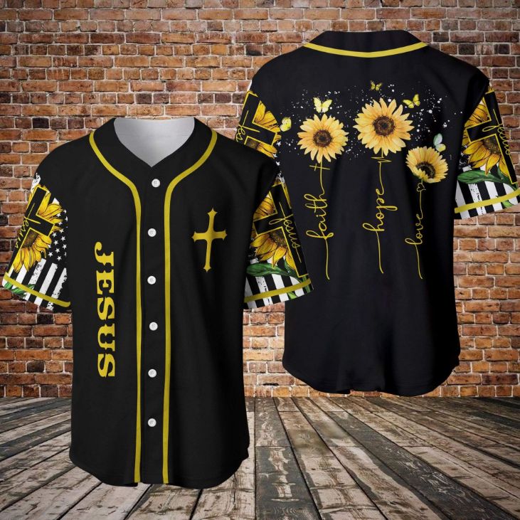 Amazing Sunflower And Jesus 3d Personalized 3d Baseball Jersey