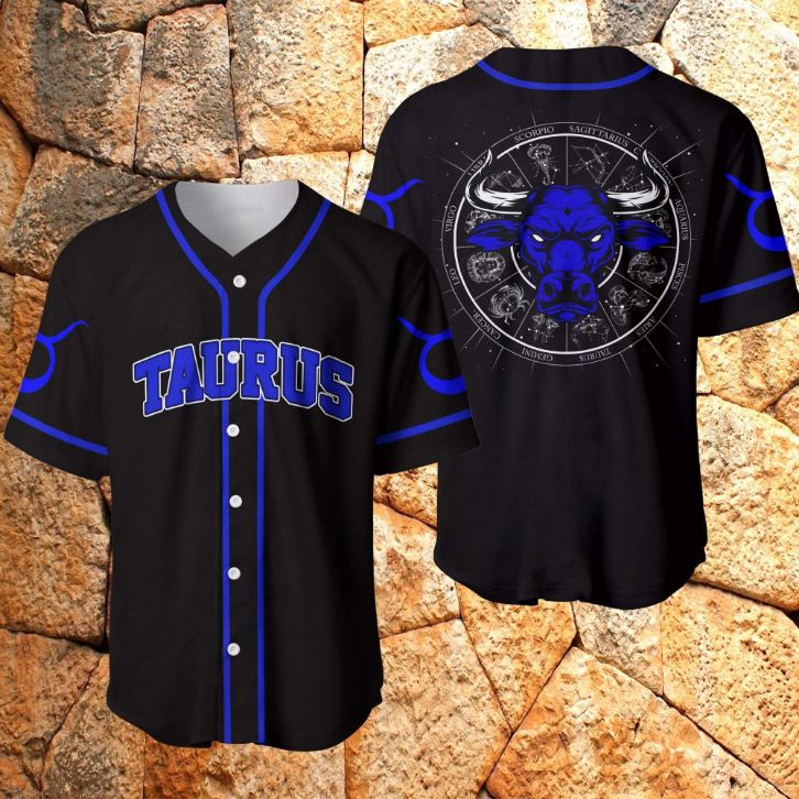 Amazing Taurus Blue Black Personalized 3d Baseball Jersey