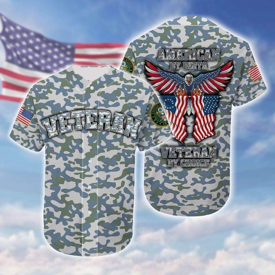 American By Birth Veteran By Choice Eagle Military 3d Personalized 3d Baseball Jersey kv