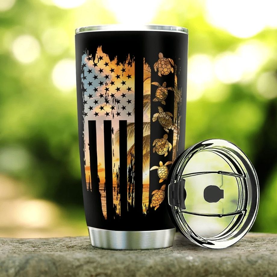 American Flag Aand Turtle Stainless Steel Cup