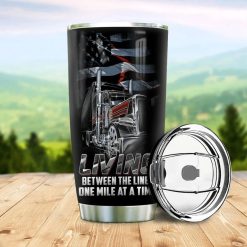 American Flag And Truck Stainless Steel Cup