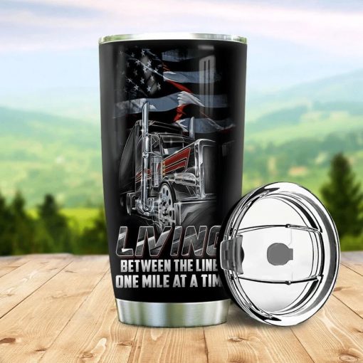 American Flag And Truck Stainless Steel Cup