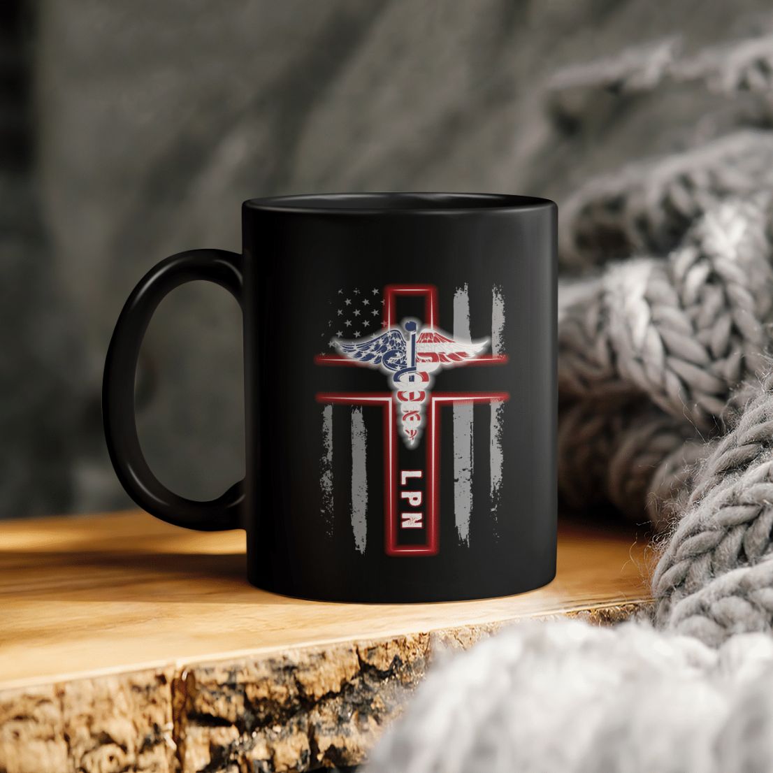 American Flag Cross Medical Logo Lpn Nurse’s Day Ceramic Coffee Mug