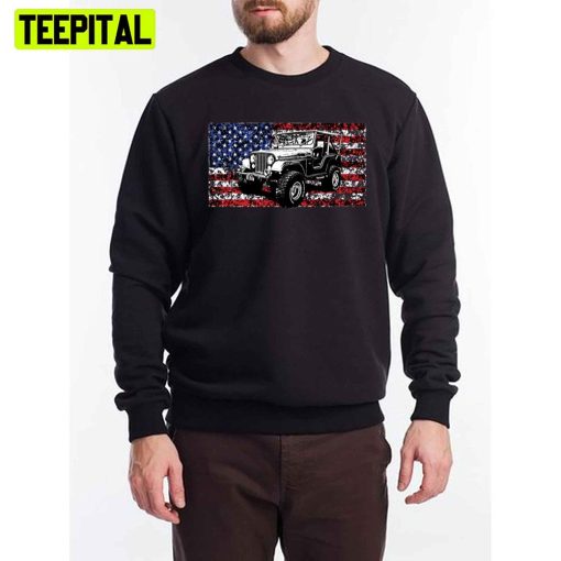 American Flag Jeep Cj5 1971 Color Splatter Unisex T-Shirt