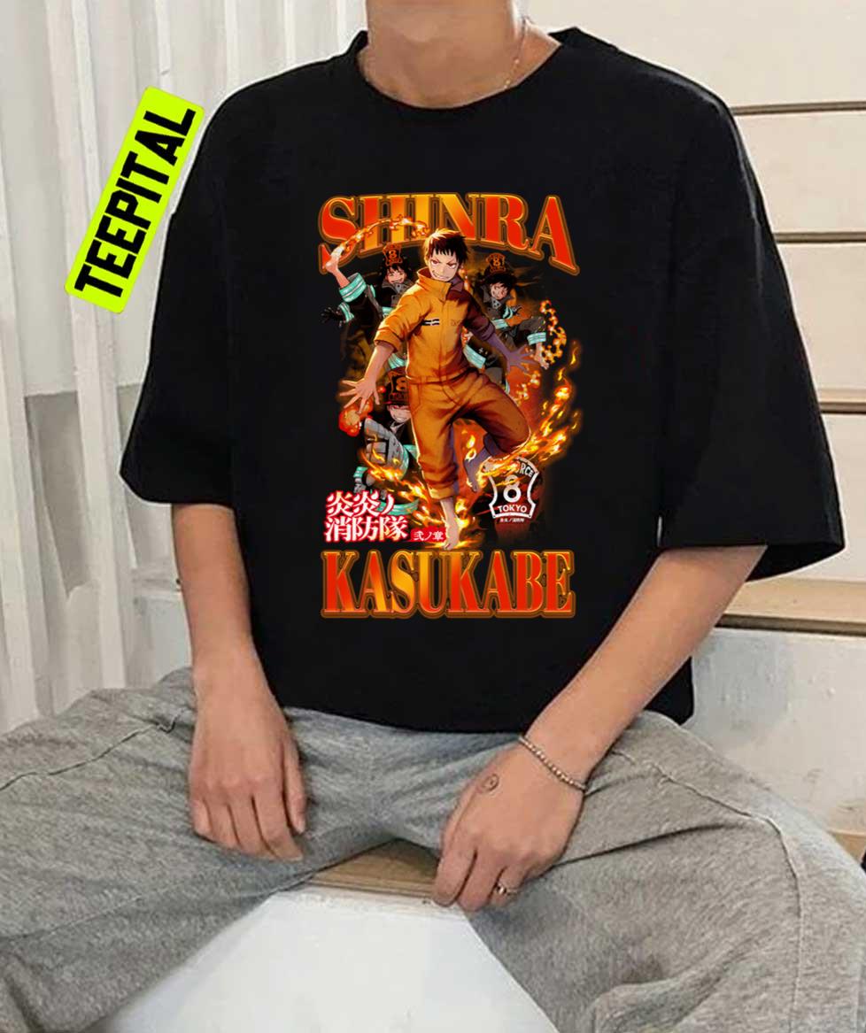 Japan Anime Fire Force Shinra Kusakabe Double-sided Print T Shirt Graphics  Manga T-Shirt Men's Women's Cotton Tees Streetwear