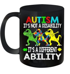 Autism Awareness It’s Not A Disability Ability Autism Dinosaur Dabbing Premium Sublime Ceramic Coffee Mug Black