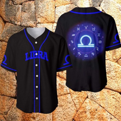 Awesome Libra Zodiac Black Blue Personalized 3d Baseball Jersey