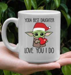 Baby Yoda Heart Best Daughter Love You I Do Christmas Premium Sublime Ceramic Coffee Mug White