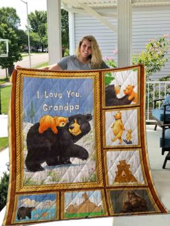 Bear I Love You Grandpa Quilt Blanket