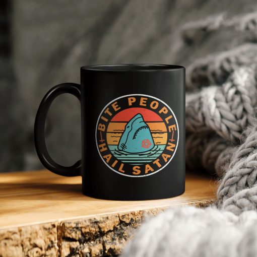 Bite People Hail Satan Shark Ceramic Coffee Mug