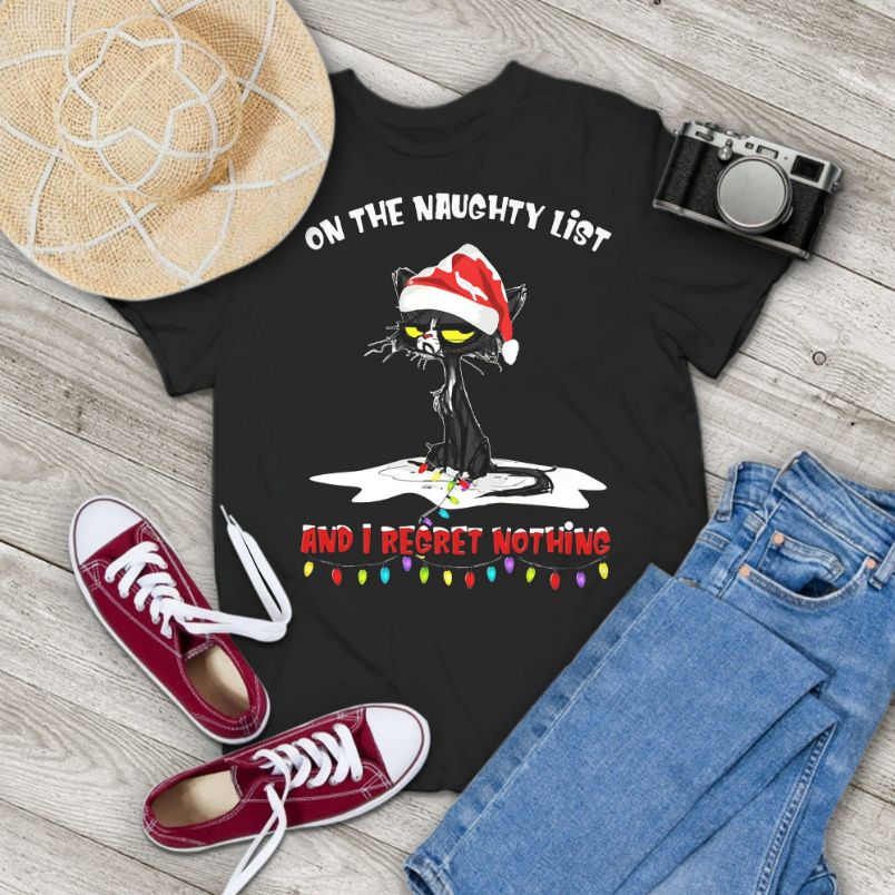 Black Cat On The Naughty List And I Regret Nothing Funny Vintage T-Shirt