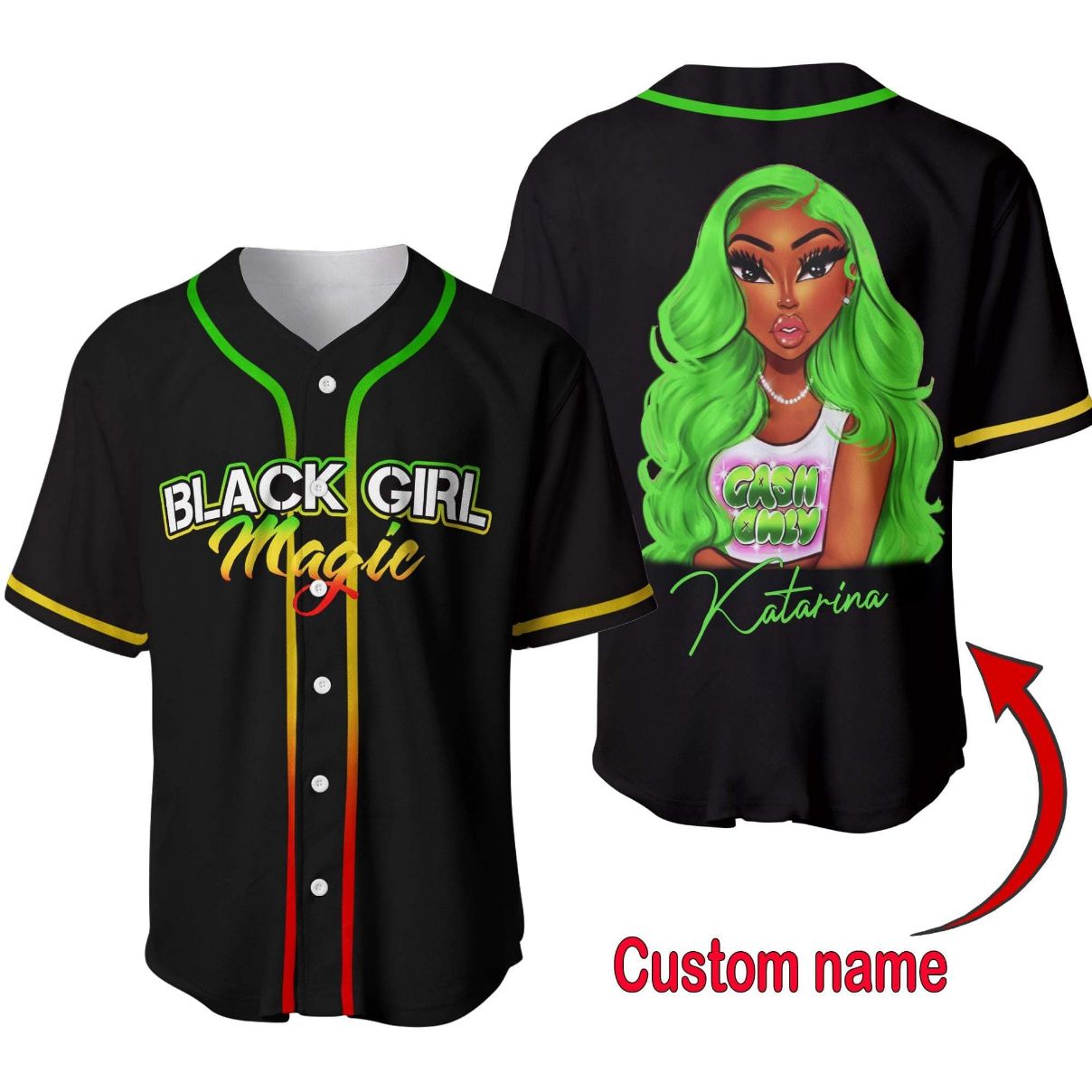 Black Girl Magic Cash Only Custom Personalized Name &ampamp Image Baseball Jersey kv