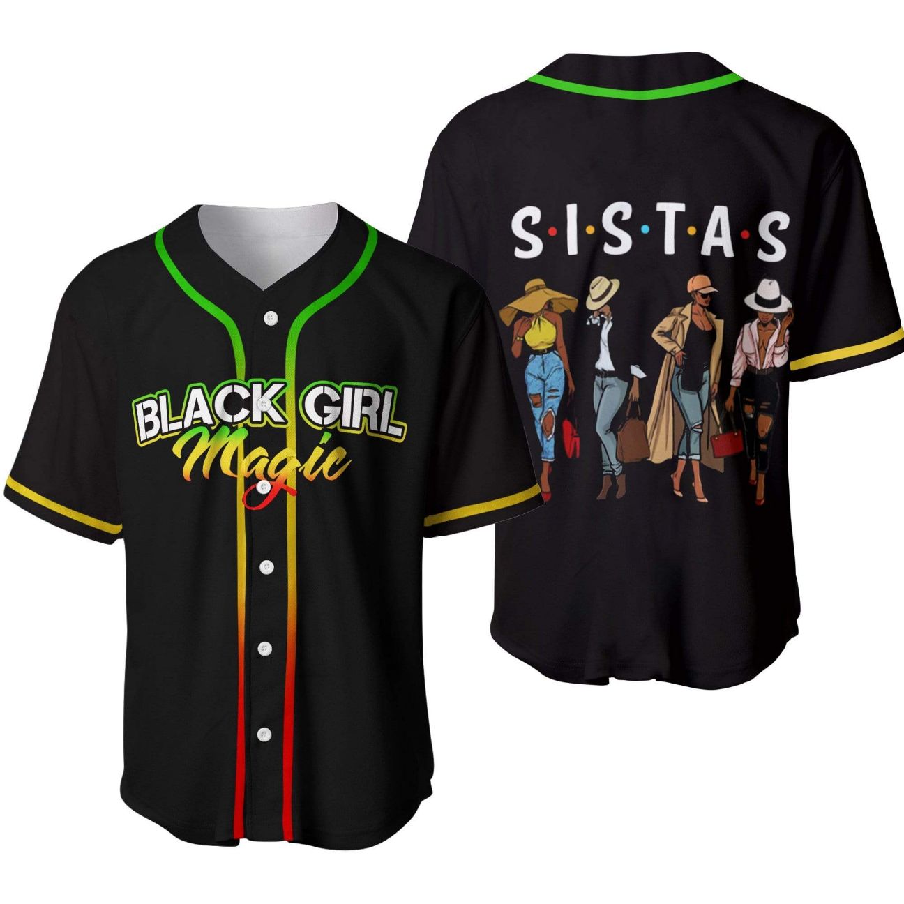 Black Girl Magic Sistas Afro Women Personalized 3d Baseball Jersey kv