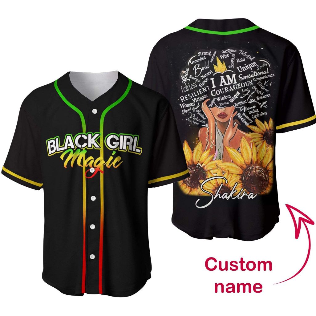 Black Girl Magic Sunflower Custom Personalized Name Baseball Jersey kv