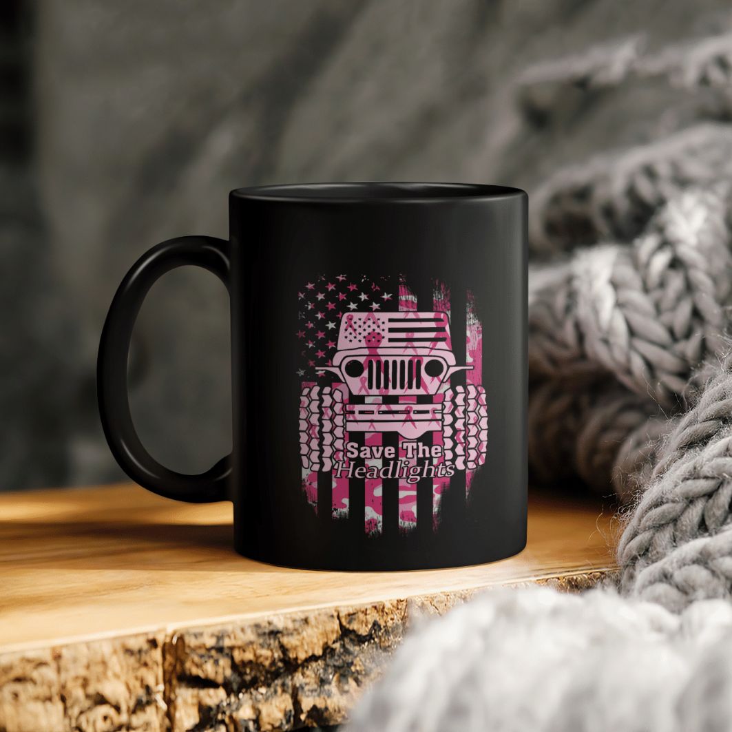 Breast Cancer Awareness Save The Headlights Jeep Lover Ceramic Coffee Mug