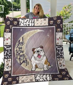 Bulldog I Love You To The Moon And Back Quilt Blanket