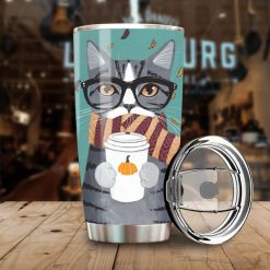 Cat With Glasses Drinks Tea Stainless Steel Cup