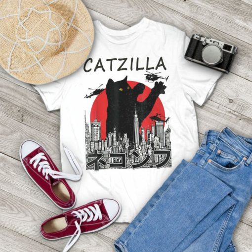 Catzilla Japanese Vintage Sunset Style Vintage T-Shirt