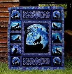 Celtic Wolf At Night Quilt Blanket