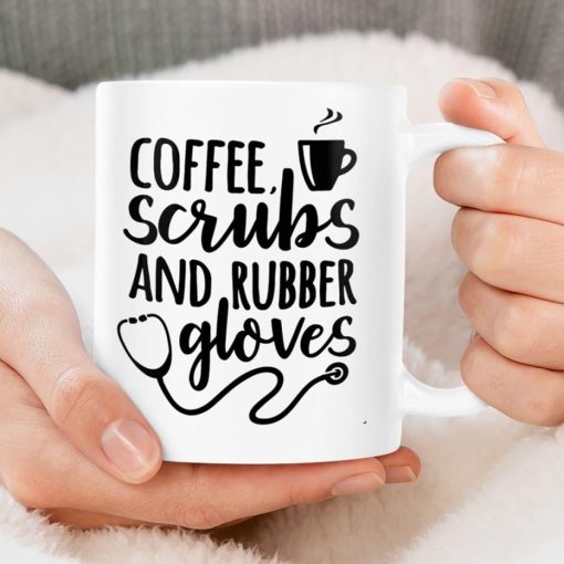 Coffee Scrubs And Rubber Gloves Premium Sublime Ceramic Coffee Mug White
