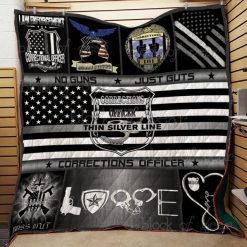 Corrections Officer Thin Silver Line Quilt Blanket