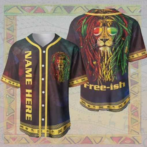 Custom Personalized Name Free Ish African Lion Juneteenth Baseball Jersey