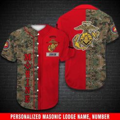 Custom Personalized Name Freemasonry Us Marine Corps Veteran Red Camo Baseball Jersey