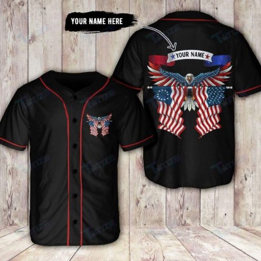 Custom Personalized Name Happy 4th Of July Bald Eagle American Flag Baseball Jersey vi