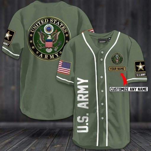 Custom Personalized Name Us Army Olive Baseball Jersey