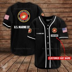 Custom Personalized Name Us Marine Corps Black Red Baseball Jersey