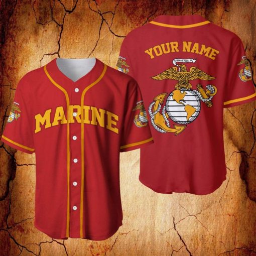 Custom Personalized Name Us Marine Corps Veteran Red Baseball Jersey