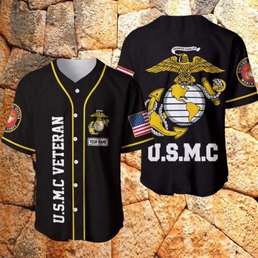 Custom Personalized Name Us Marine Corps Veteran Yellow Black Baseball Jersey