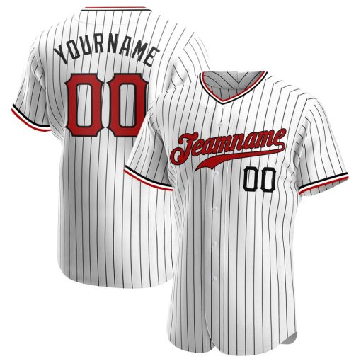 Custom Personalized White Black Strip Red Black Baseball Jersey