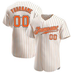 Custom Personalized White Orange Strip Orange Black Baseball Jersey