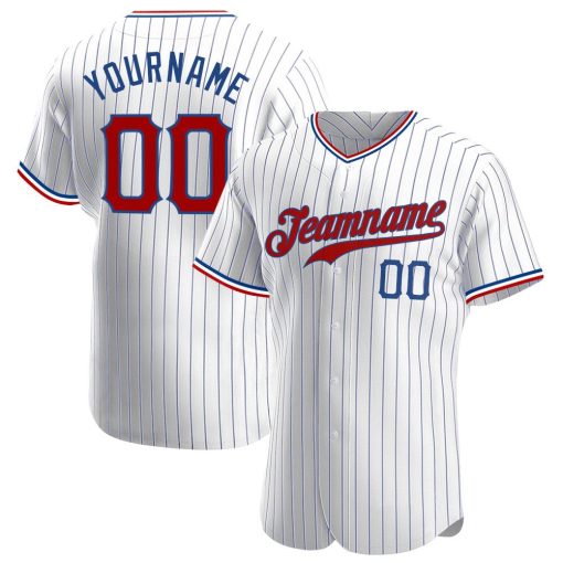 Custom Personalized White Royal Strip Red Royal Baseball Jersey